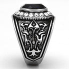 Men's dark blue synthetic glass ring with intricate designs and sparkling embellishments