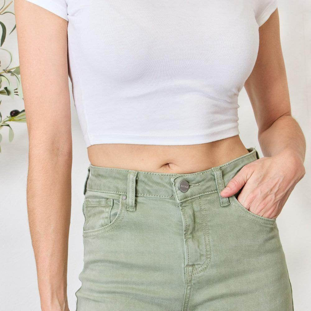 Risen Full Size Raw Hem Wide-Leg Jeans - VacationGrabs