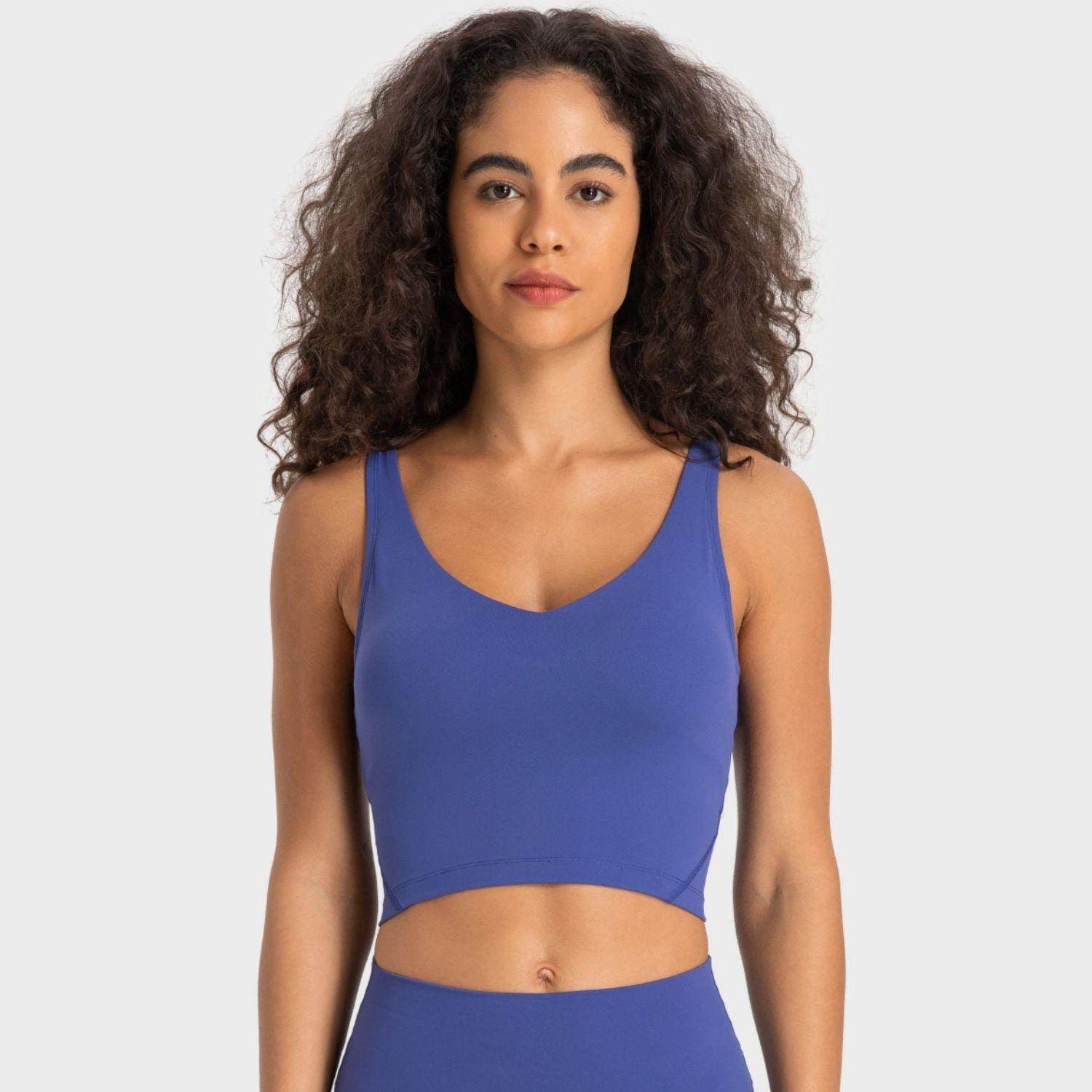 Deep V-Neck Crop Sports Bra - VacationGrabs
