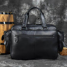Designer leather laptop briefcase in black with multiple pockets for organized storage