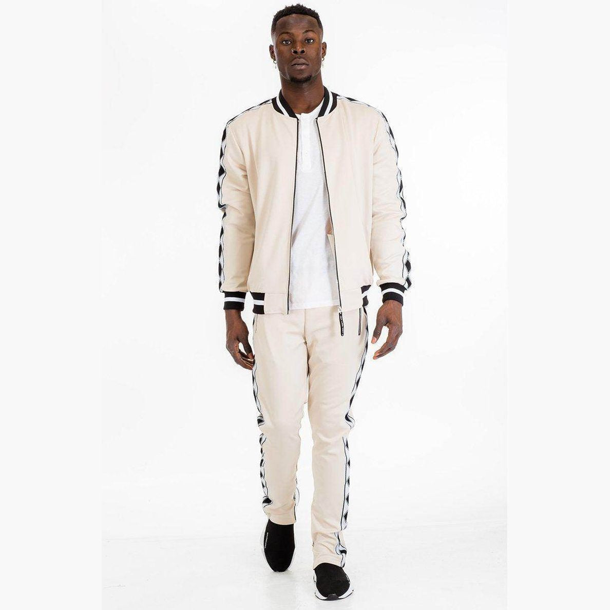 Stylish WEIV diamond tape joggers in beige with contrast side stripes for a sporty look