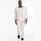 Stylish WEIV diamond tape joggers in beige with contrast side stripes for a sporty look