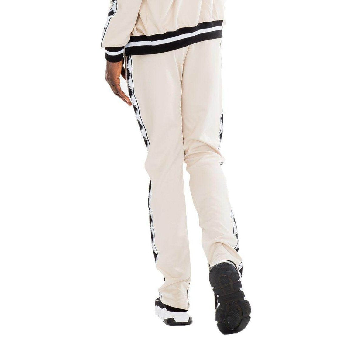 WEIV mens diamond tape joggers in beige with black side stripes for comfortable casual wear