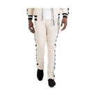 WEIV Mens diamond tape joggers in beige with stylish side stripe design and slim fit