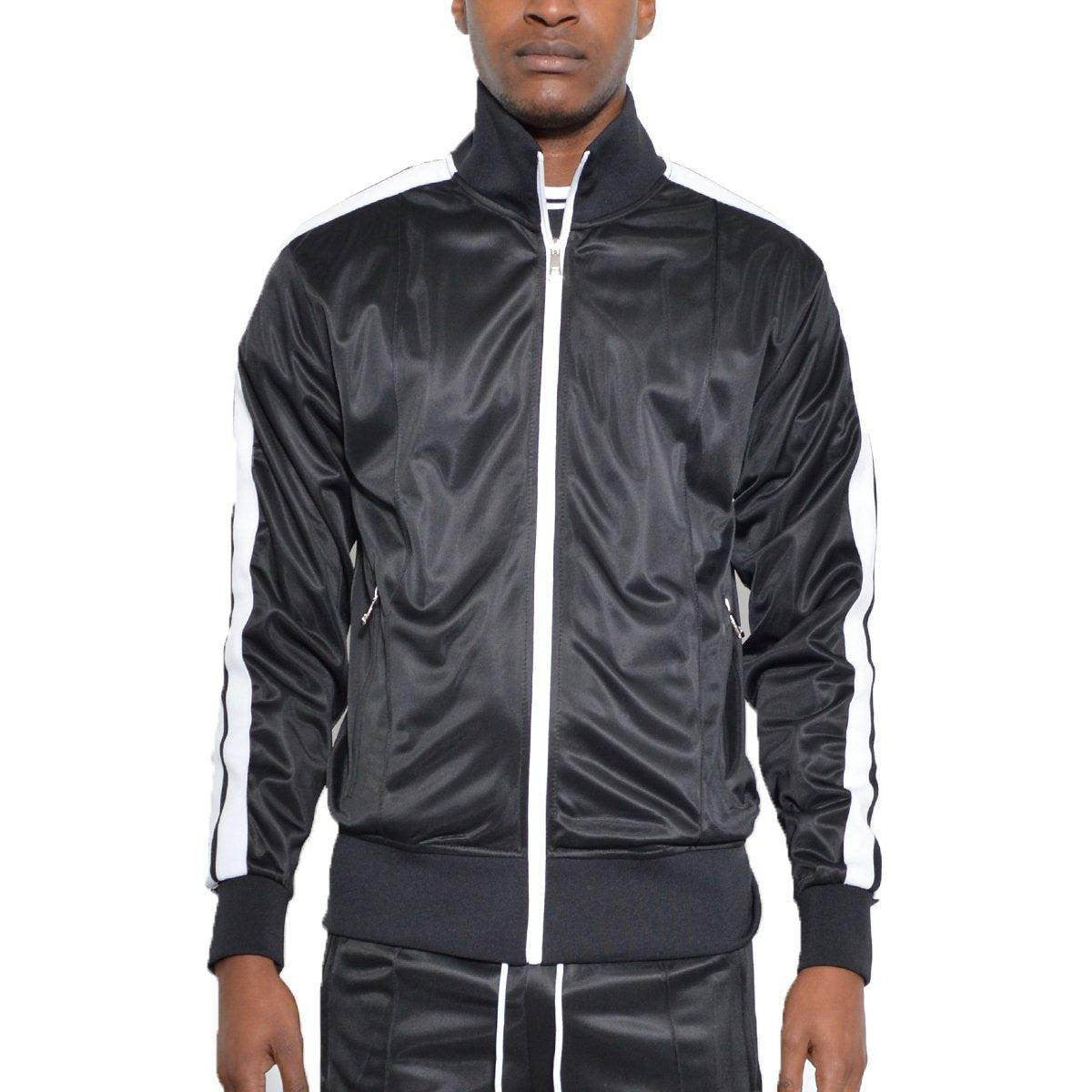 WEIV Mens Double Side Stripe Jacket in black with sporty design and zippered pockets