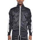 WEIV Mens Double Side Stripe Jacket in black with sporty design and zippered pockets