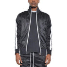 WEIV Mens Double Side Stripe Jacket in Black with White Stripes and Zip Front Closure