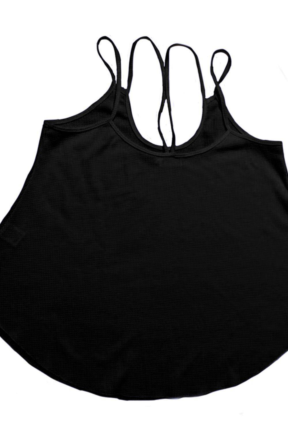 Trendsi double strap summer cami in black with a relaxed fit and unique back design