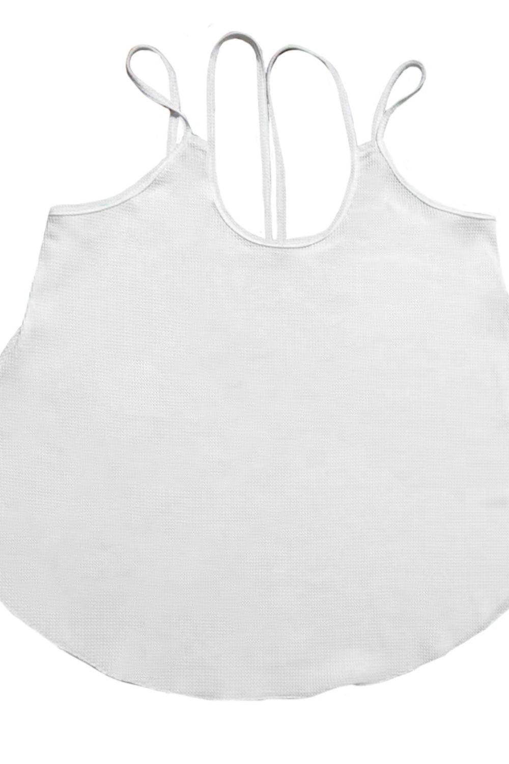 Trendsi white double strap summer cami with a relaxed fit and rounded hem for warm weather style