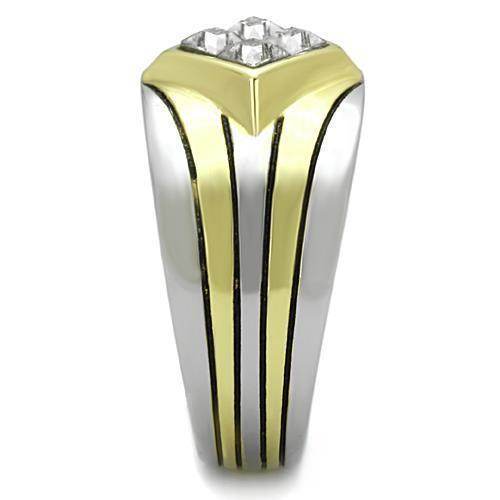 Stylish double stripe stainless steel jewelry men's ring with a gold finish and sparkling stones