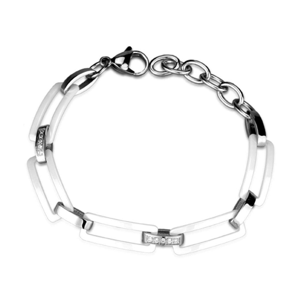 Elegant chain bracelet for women in silver with white accents and a secure clasp