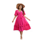 Trendsi Elegant Frill Trim Midi Dress in pink with wrap styling and flared sleeves