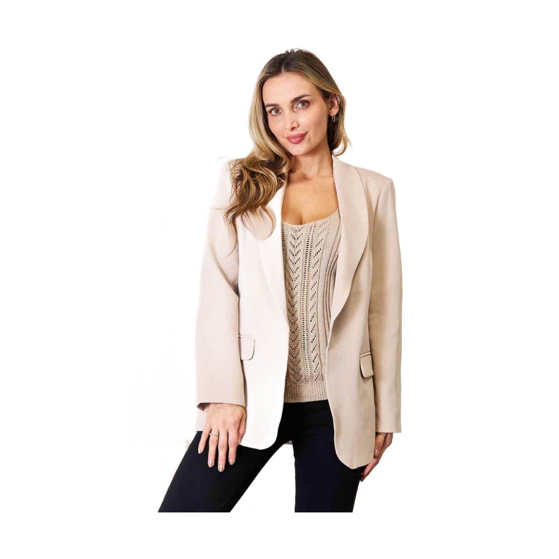 Trendsi elegant long sleeve blazer in soft beige with stylish lapels and pockets for a chic look