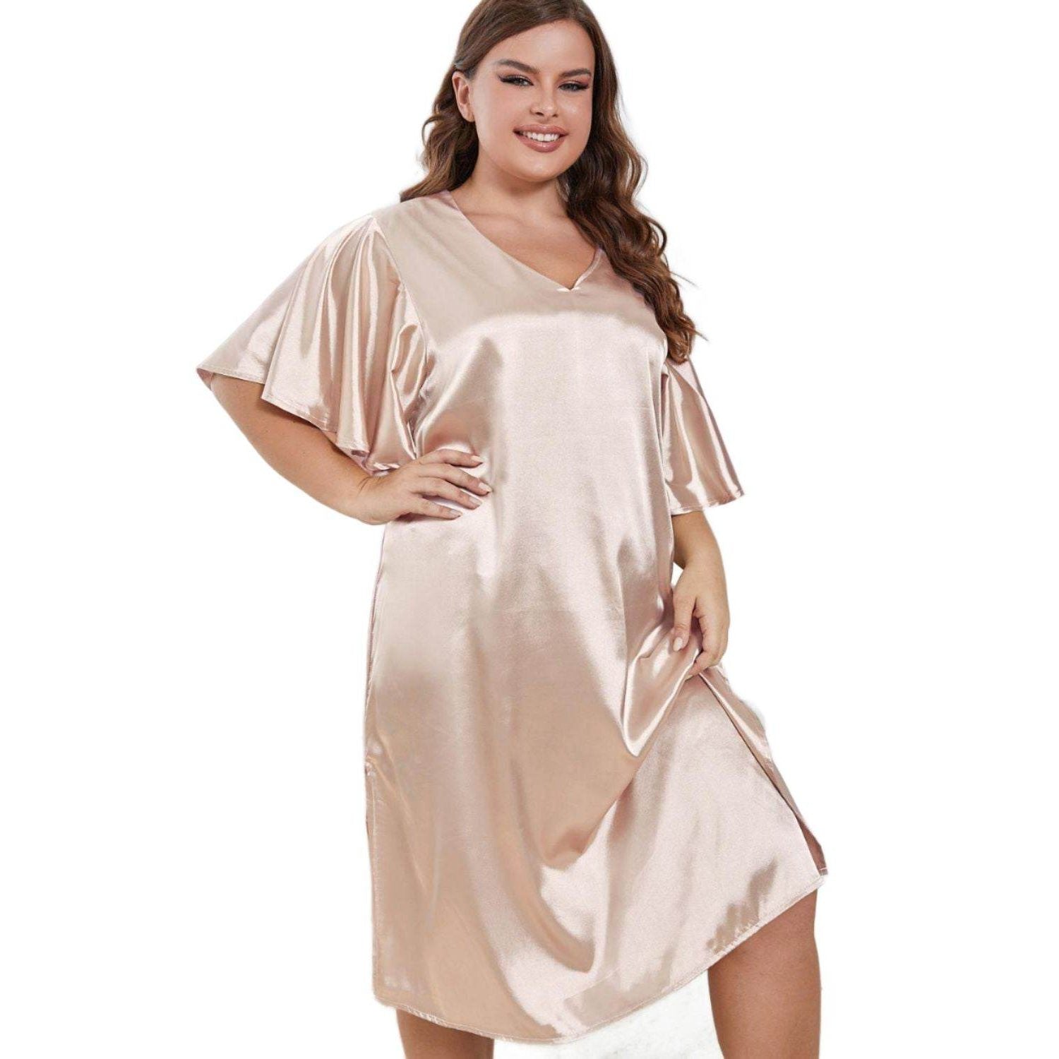 Trendsi elegant nightwear for women in soft satin with flutter sleeves for comfortable lounging