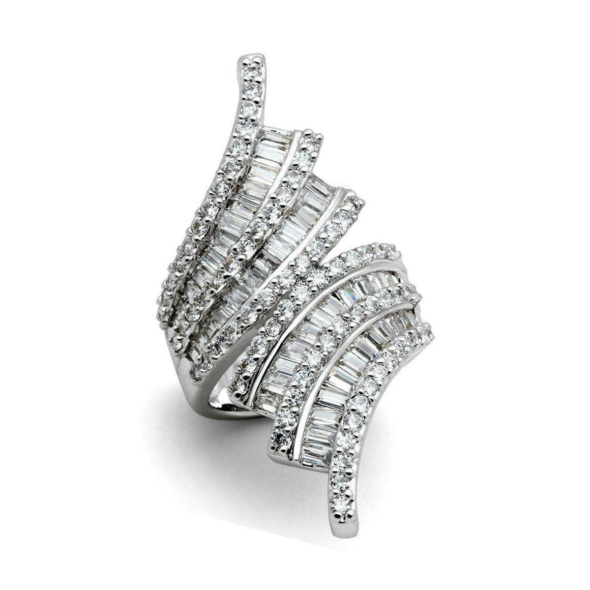 Stunning women's elegant track ring jewelry featuring a unique wave design with sparkling stones