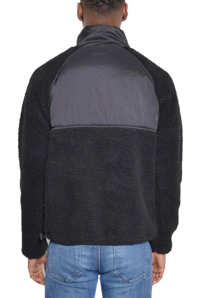 Back view of fleece cut out jacket men by VacationGrabs showcasing cozy fabric and stylish design