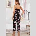 Floral lounge set for women featuring a tank top and capri pants in a black floral print