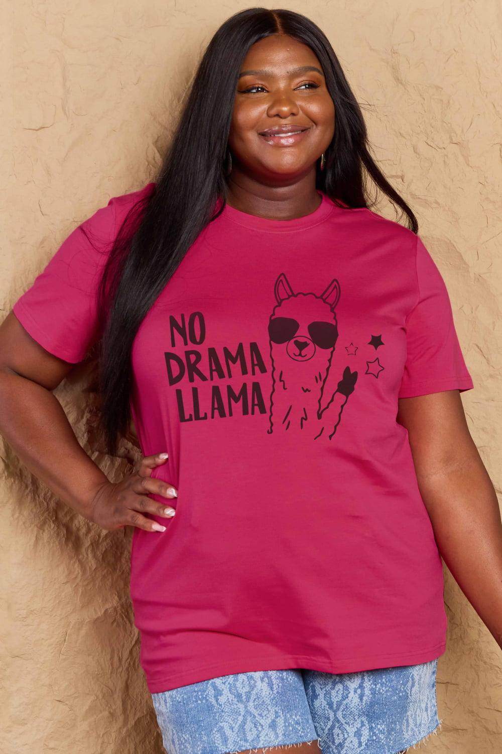 Trendsi Full Size Llama T-shirt in Pink with No Drama Llama Graphic and Relaxed Fit