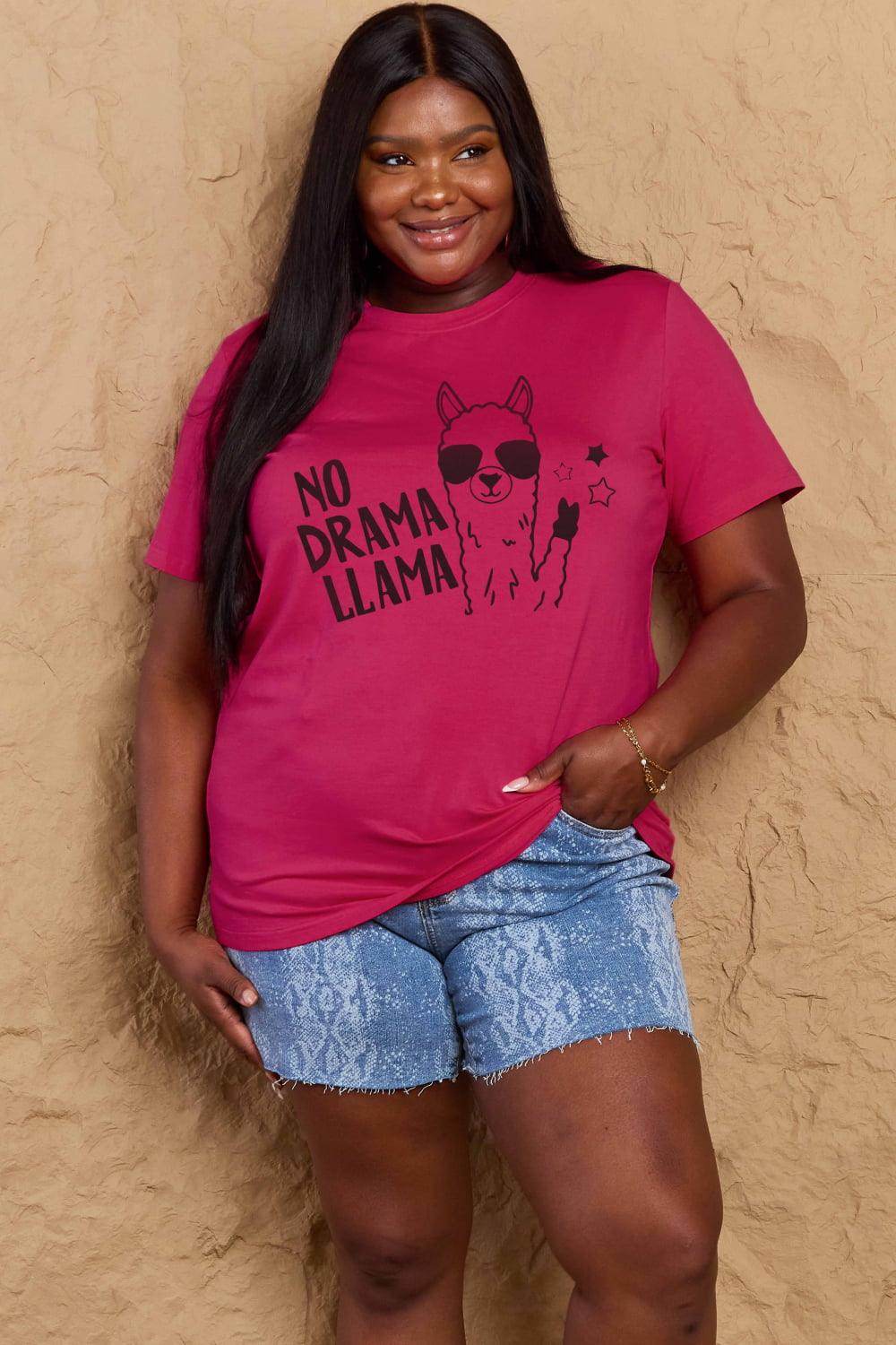 Trendsi Women's Full Size Llama T-shirt in pink with a fun 'No Drama Llama' print
