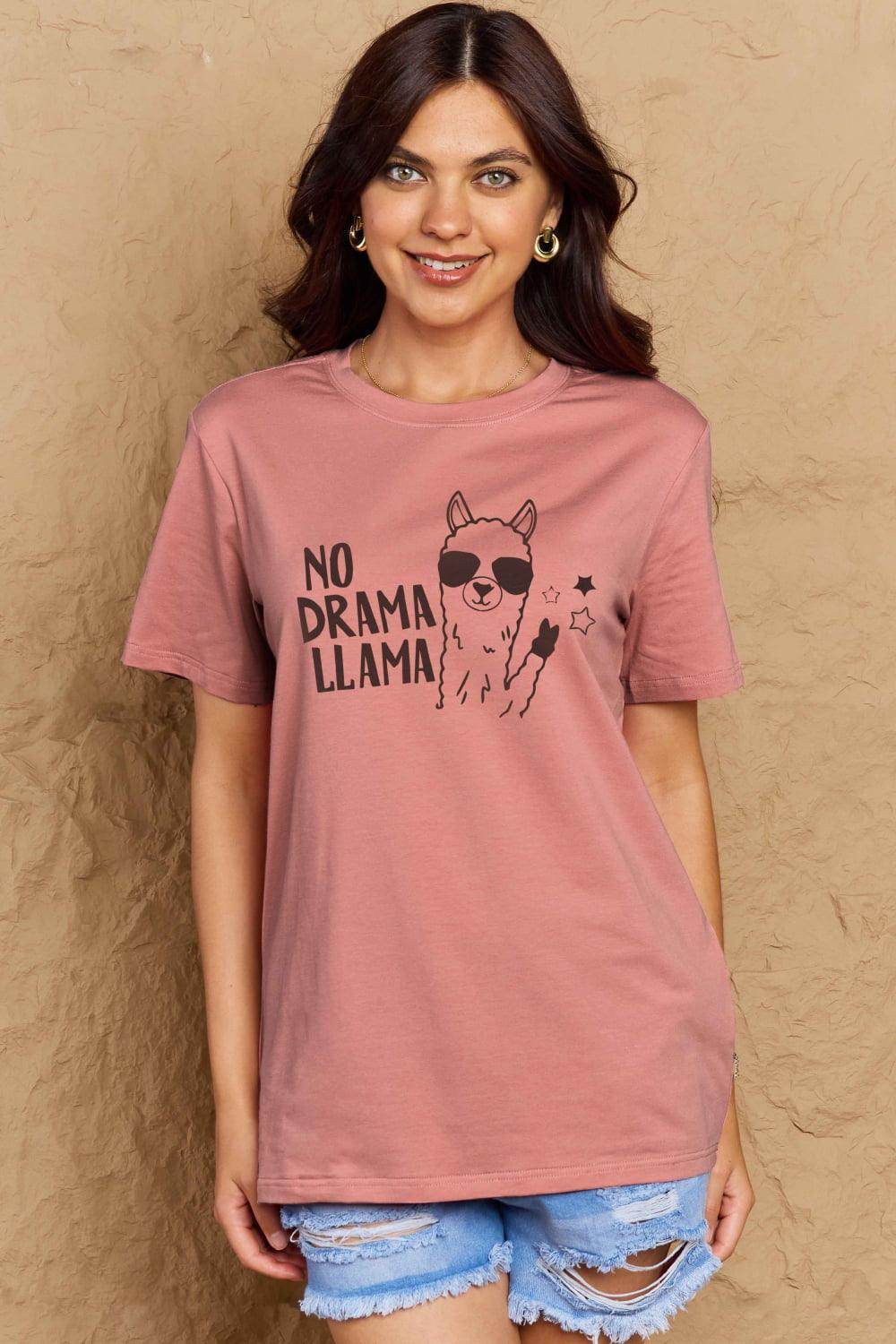 Trendsi Full Size Llama T-shirt in Pink with No Drama Llama Design for Casual Style