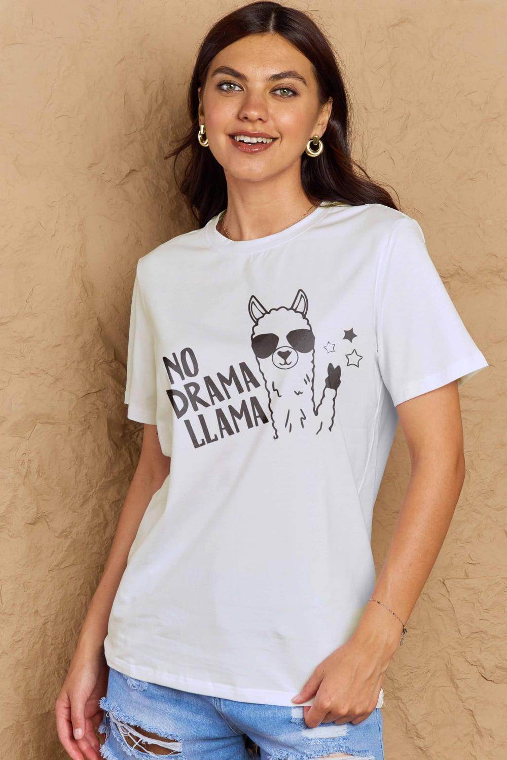 Trendsi Women's Full Size Llama T-shirt featuring a fun No Drama Llama graphic design