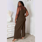 Trendsi full size summer jumpsuit in brown featuring a relaxed fit and wide legs, perfect for warm days