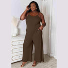 Trendsi full size summer jumpsuit in brown with adjustable straps and pockets for comfort and style