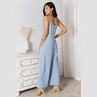 Trendsi full size summer jumpsuit in light blue with a stylish ribbed design and wide leg fit