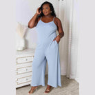 Trendsi full size summer jumpsuit in light blue with adjustable straps and pockets for casual elegance