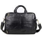 Genuine leather black briefcase with multiple pockets and adjustable shoulder strap for professional use