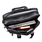 Genuine leather black briefcase featuring multiple compartments for laptop and documents