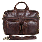 Brown VacationGrabs genuine leather black briefcase with multiple pockets and adjustable shoulder strap