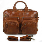 Stylish brown genuine leather black briefcase with multiple pockets and a removable strap