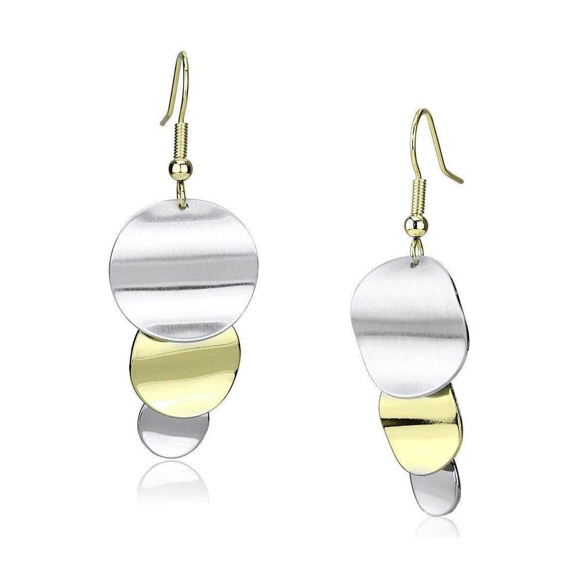 Gold and rhodium dangle earrings with layered circular designs for a stylish look