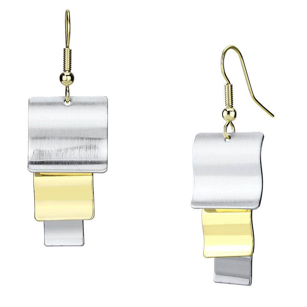 Gold and rhodium iron earrings with a modern, layered design for stylish women