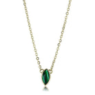 Gold chain necklace with green pendant featuring an elegant marquise-cut design