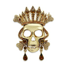 Gold skull brooch for women with jeweled crown and elegant detailing