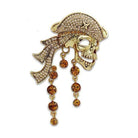 Gold skull brooch pin with sparkling stones and a pirate hat design for unique style