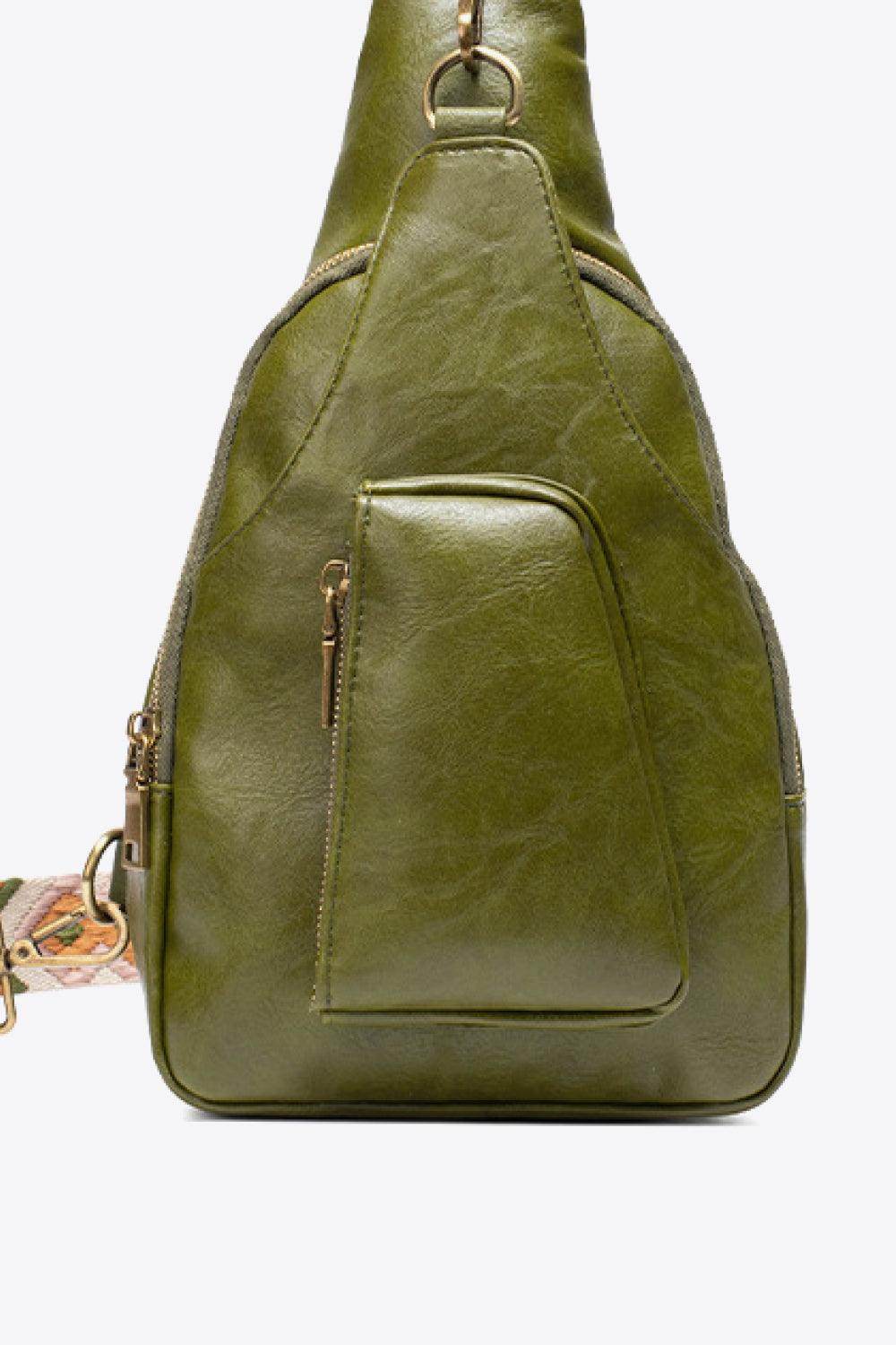 Stylish green sling bag with side pocket and adjustable strap for trendy outings