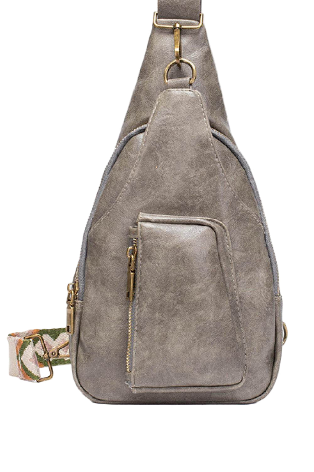 Trendsi pink PU leather sling bag with adjustable strap and front zip pocket