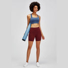 Trendsi women's gym shorts with high waist in burgundy, perfect for workouts and activewear.