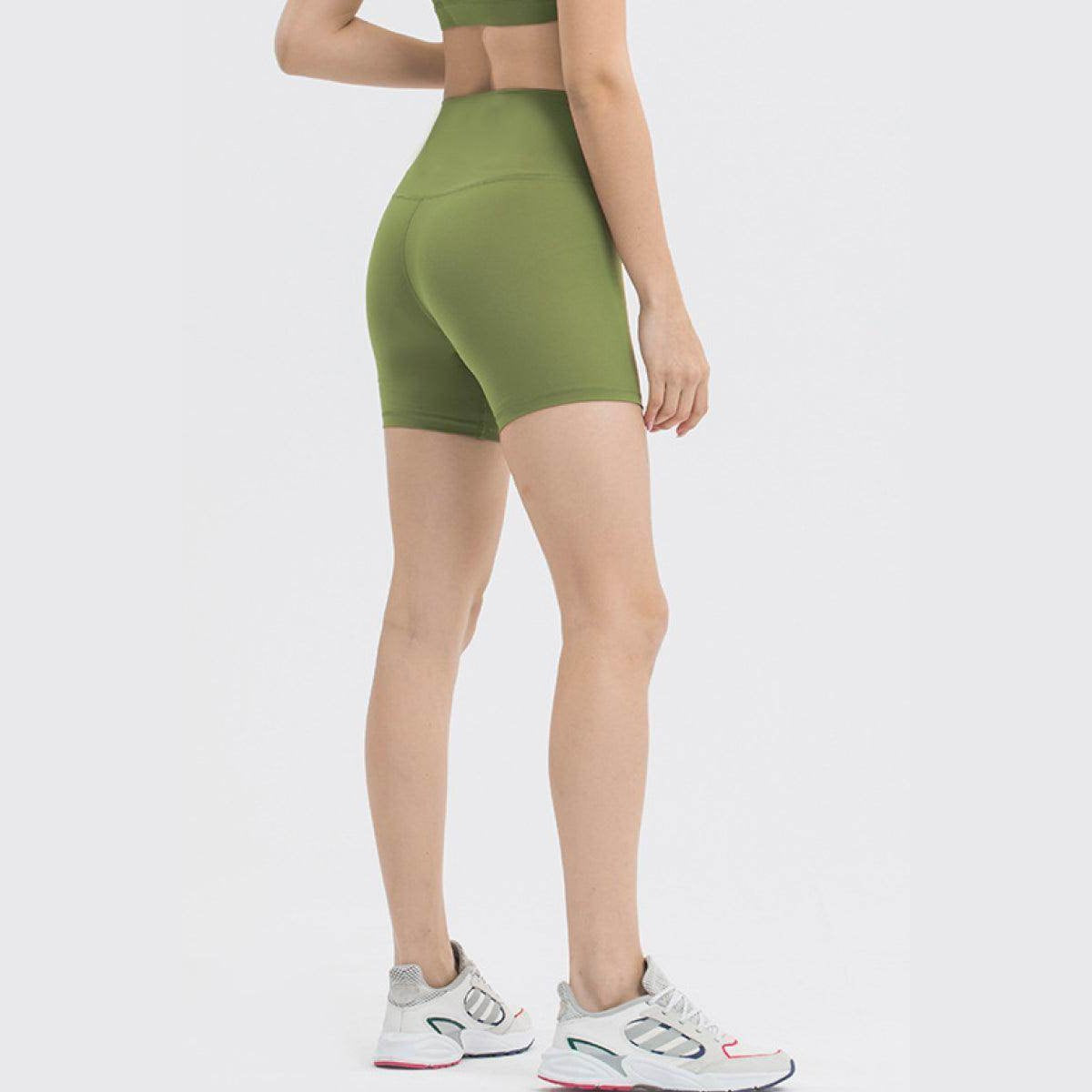 Trendsi gym shorts with high waist in olive green, perfect for workouts and casual wear