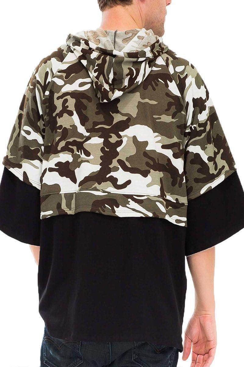 Men's half camo olive sweatshirt by VacationGrabs with a stylish hood and lightweight fabric
