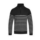 VacationGrabs Mens Half Zip Pullover Shirt in Black with Gray Stripes for Casual Comfort