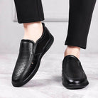 VacationGrabs handmade casual slide on shoes in black with perforated design for comfortable everyday wear