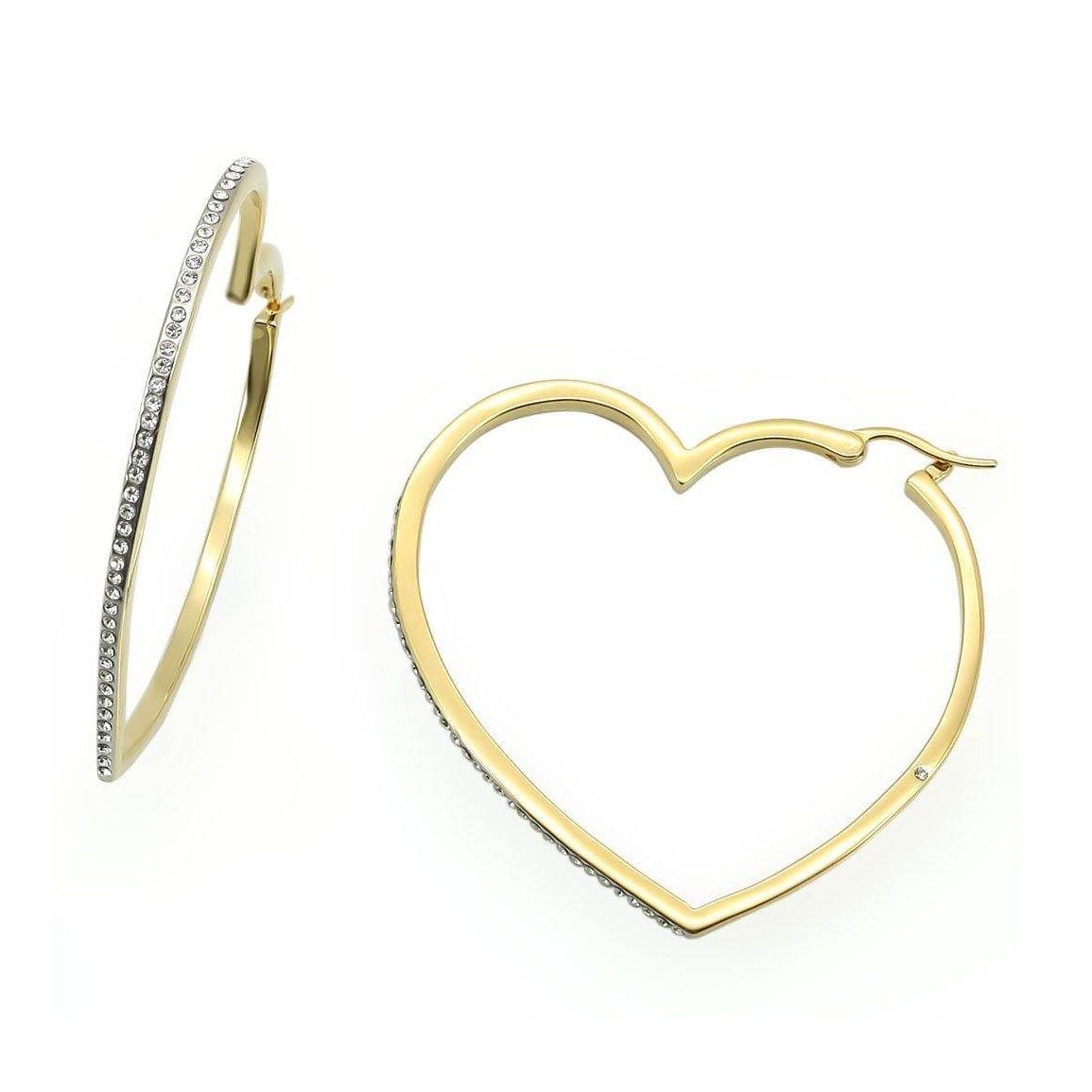 Heart shaped gold brass earrings with sparkling accents for a stylish look