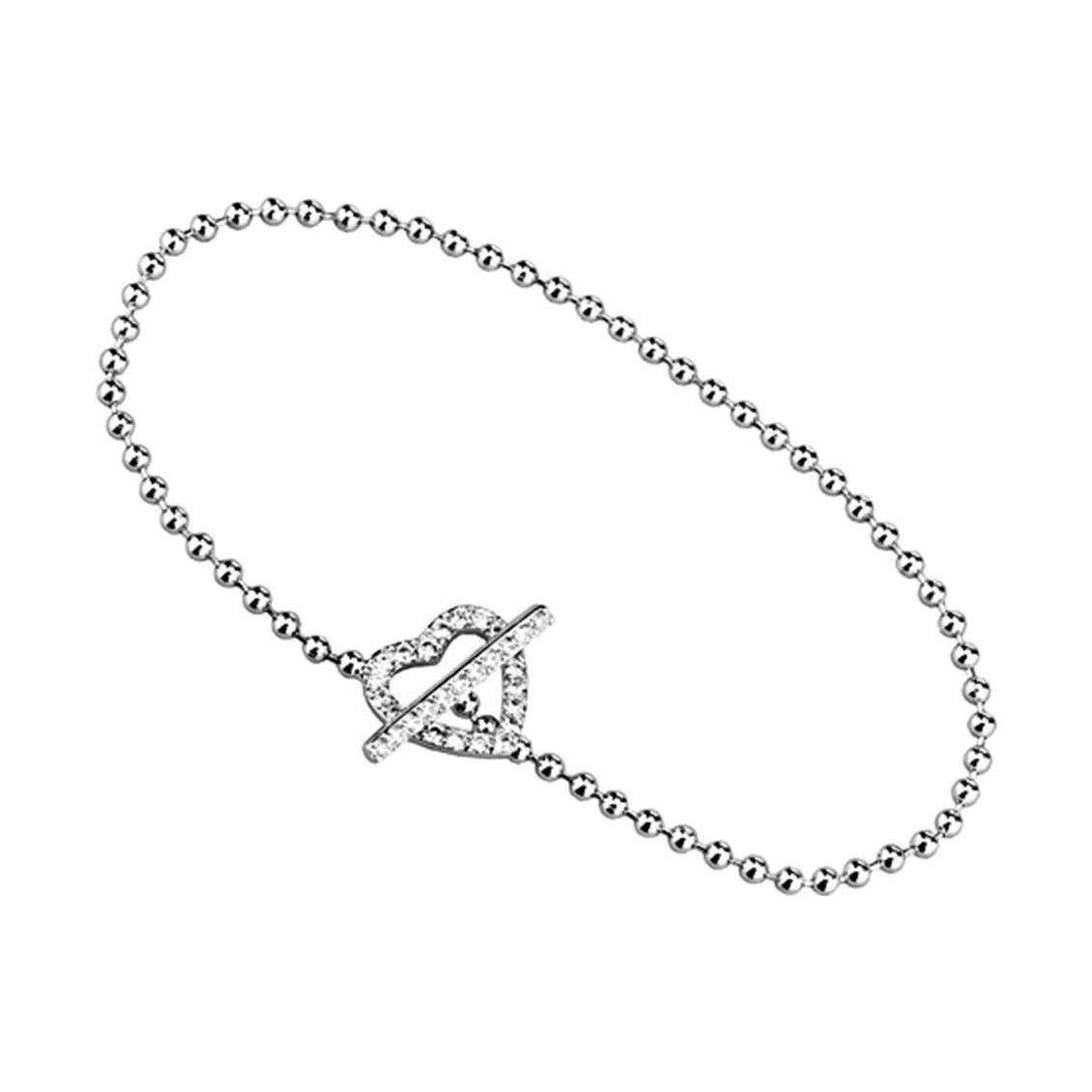 Elegant heart toggle brass bracelet with sparkling accents for fashionable women