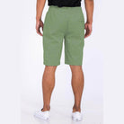 Back view of heathered mens shorts in green from VacationGrabs featuring an elastic waistband and pocket