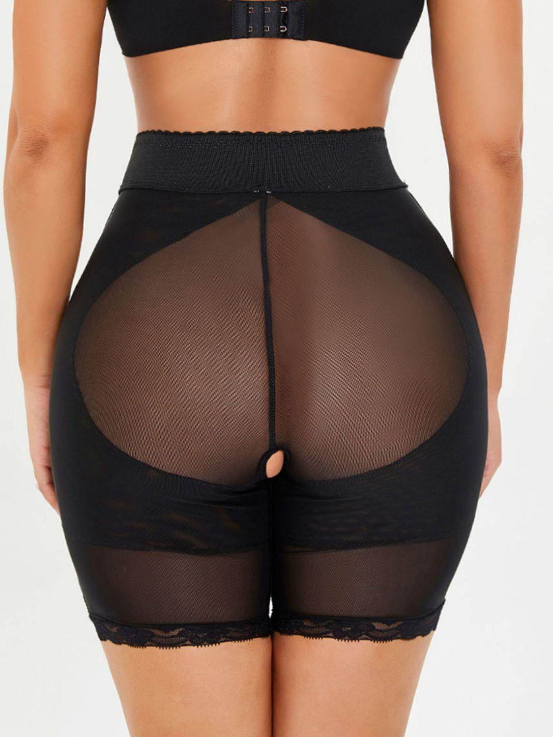 Trendsi Women's high-waisted shaping shorts in black with lace trim and sheer mesh detail