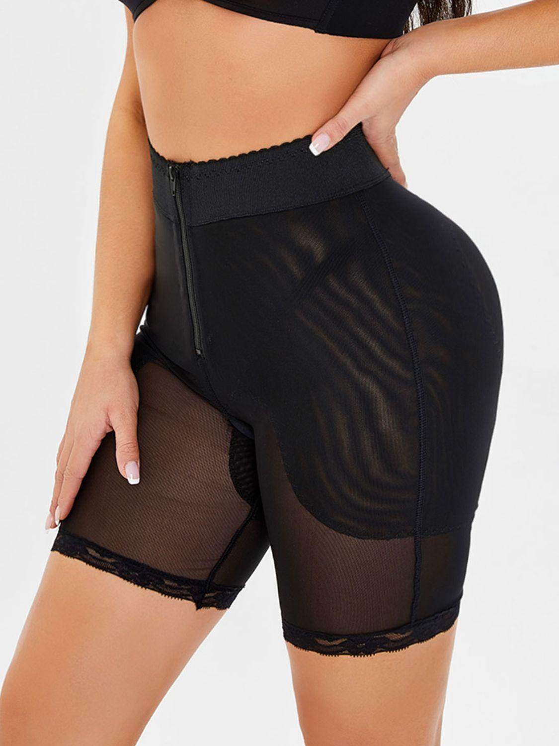 Trendsi Women's high-waisted shaping shorts in black with sheer panels and zip closure